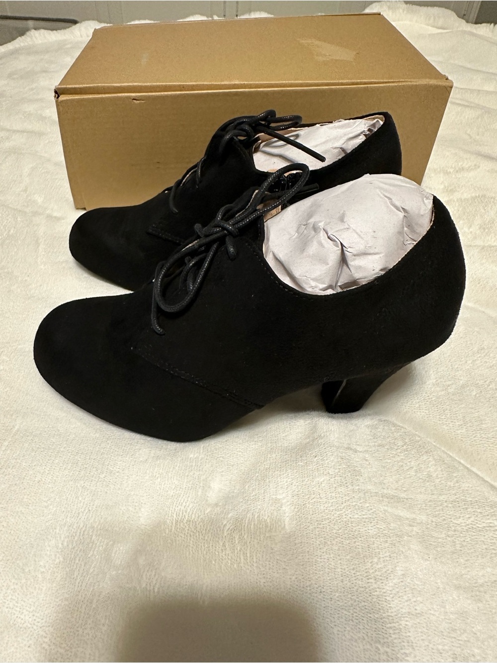 Journee Collection Black Suede Lace-Up Heel Booties